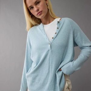 NWT American Eagle long sleeve waffle knit Henley top women's XS (081)